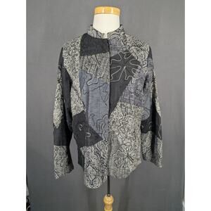 Laura Ashley Jacket Womens Large Gray Geometric Abstract Button Up Embroidered